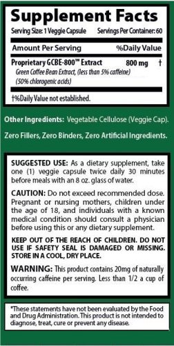 Green Coffee Bean Extract product label