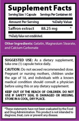 Saffron Extract - Satiereal 88.25mg product label